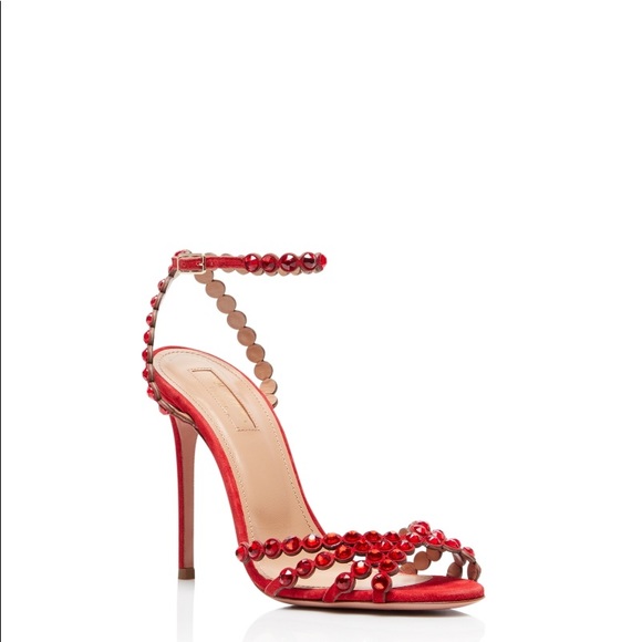 Red Aquazzura Tequila Sandals 105MM - Picture 2 of 8